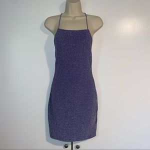 H&M Divided Purple Glitter Bodycon Dress Plunge Back